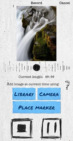 SnugStories recording screen with artwork and recording controls